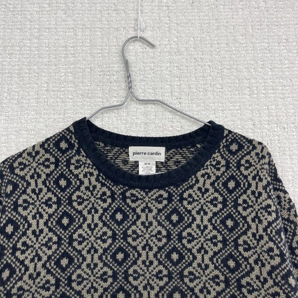 Vintage 90s Pierre Cardin Knit Sweater Mens M Psychedelic Geometric AOP Black - Picture 2 of 10